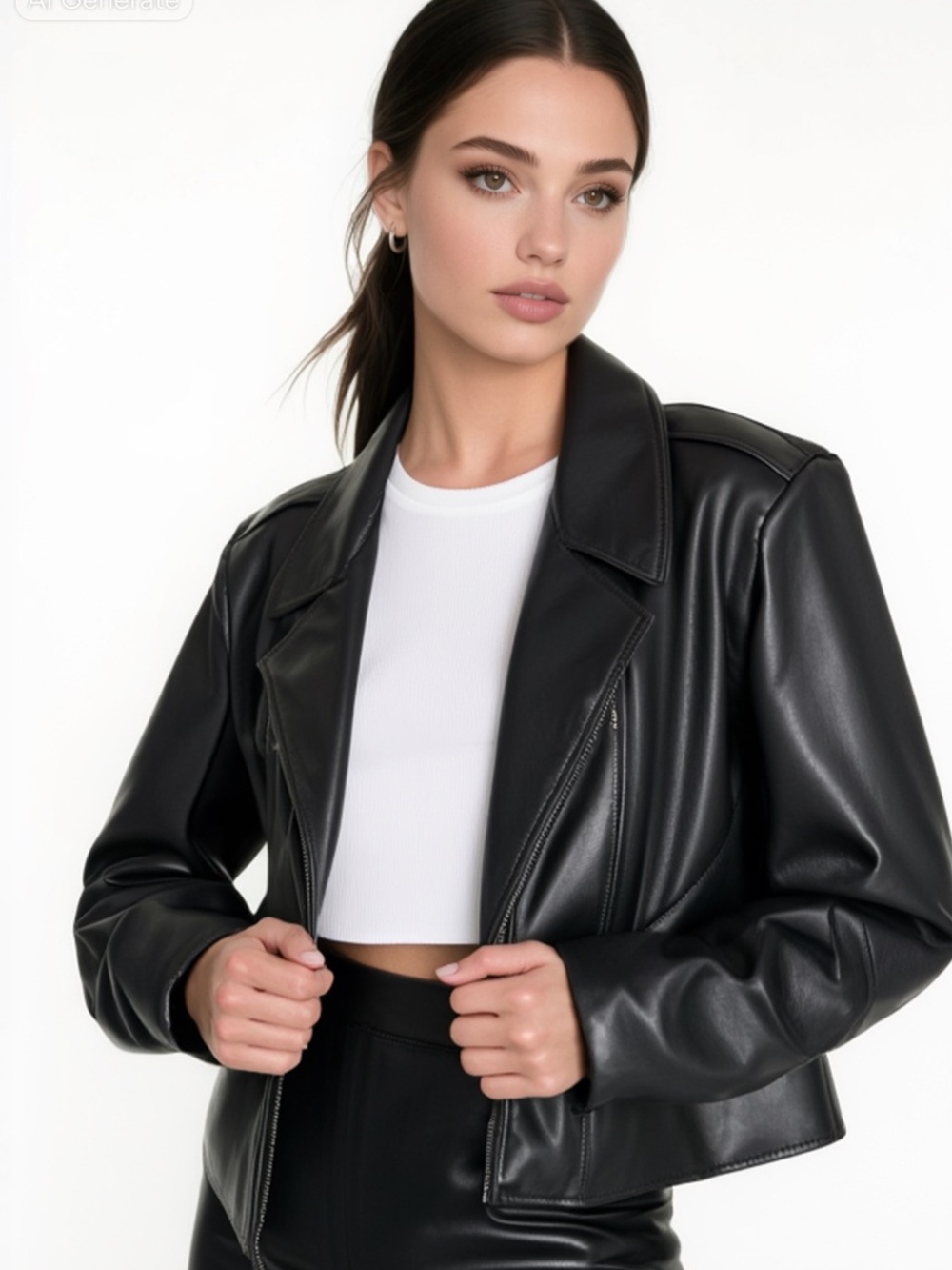 NWT Julia Allert Black Faux Leather Bomber Jacket XL